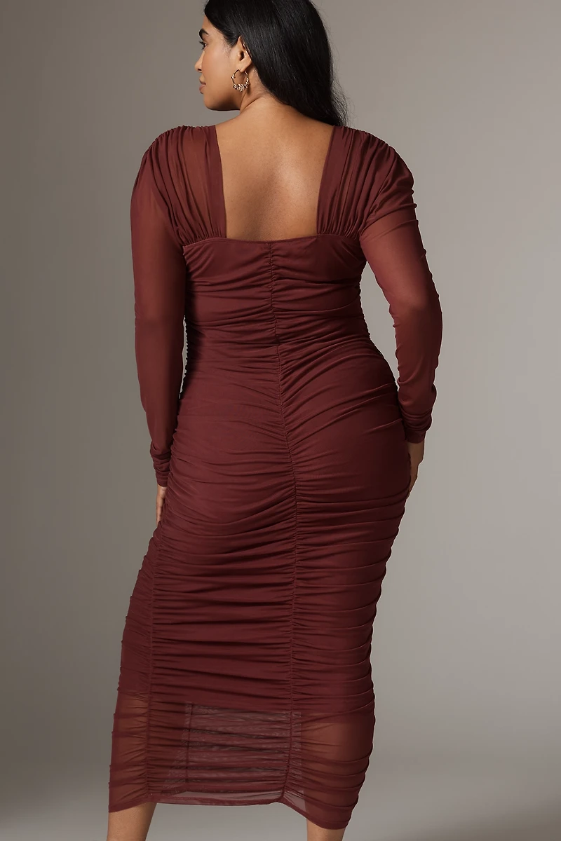 By Anthropologie Long-Sleeve Ruched Slim Midi Dress