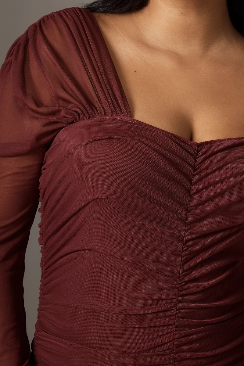 By Anthropologie Long-Sleeve Ruched Slim Midi Dress