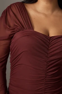 By Anthropologie Long-Sleeve Ruched Slim Midi Dress