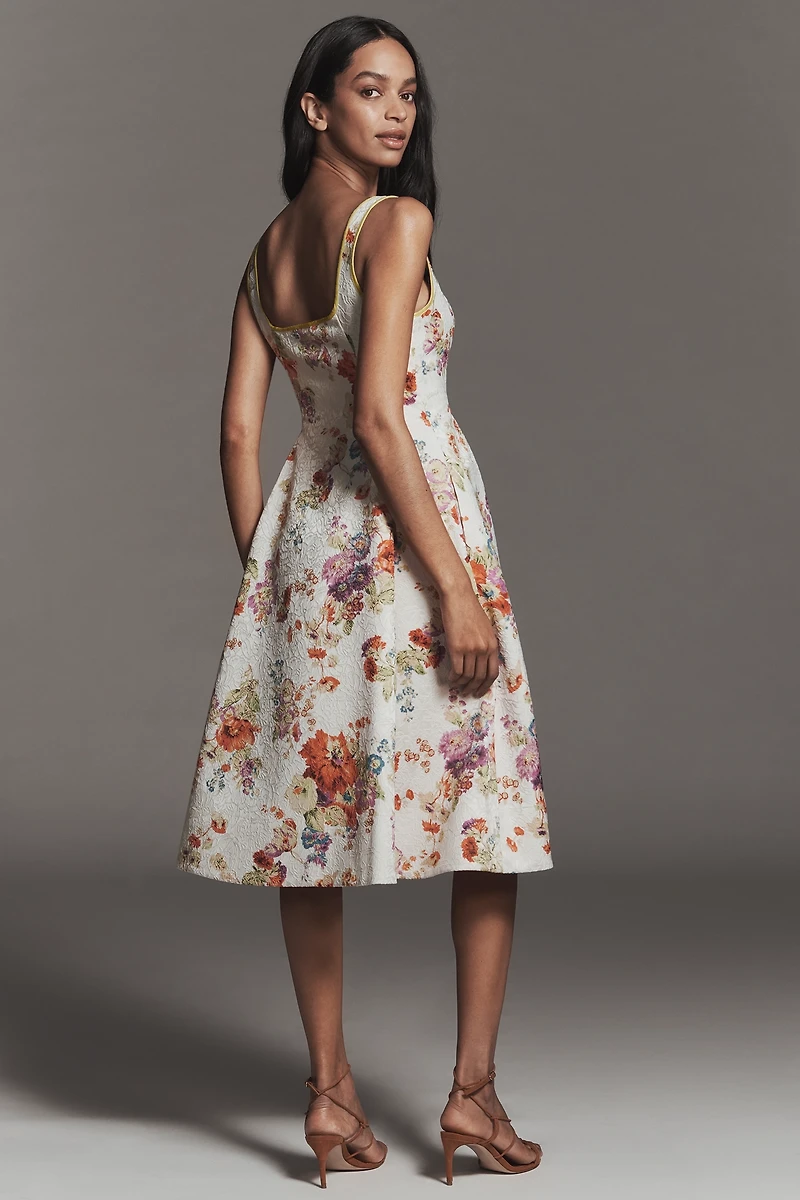 Maeve Square-Neck Piped Jacquard Midi Dress