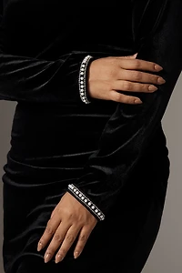 The Maya Ruched Cowl-Neck Shine Cuff Mesh Mini Dress