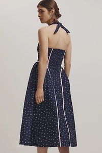 Maeve V-Neck Waisted Halter Midi Dress