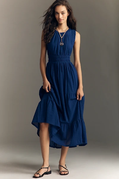 By Anthropologie Sleeveless Smocked Waist A-Line Midi Dress