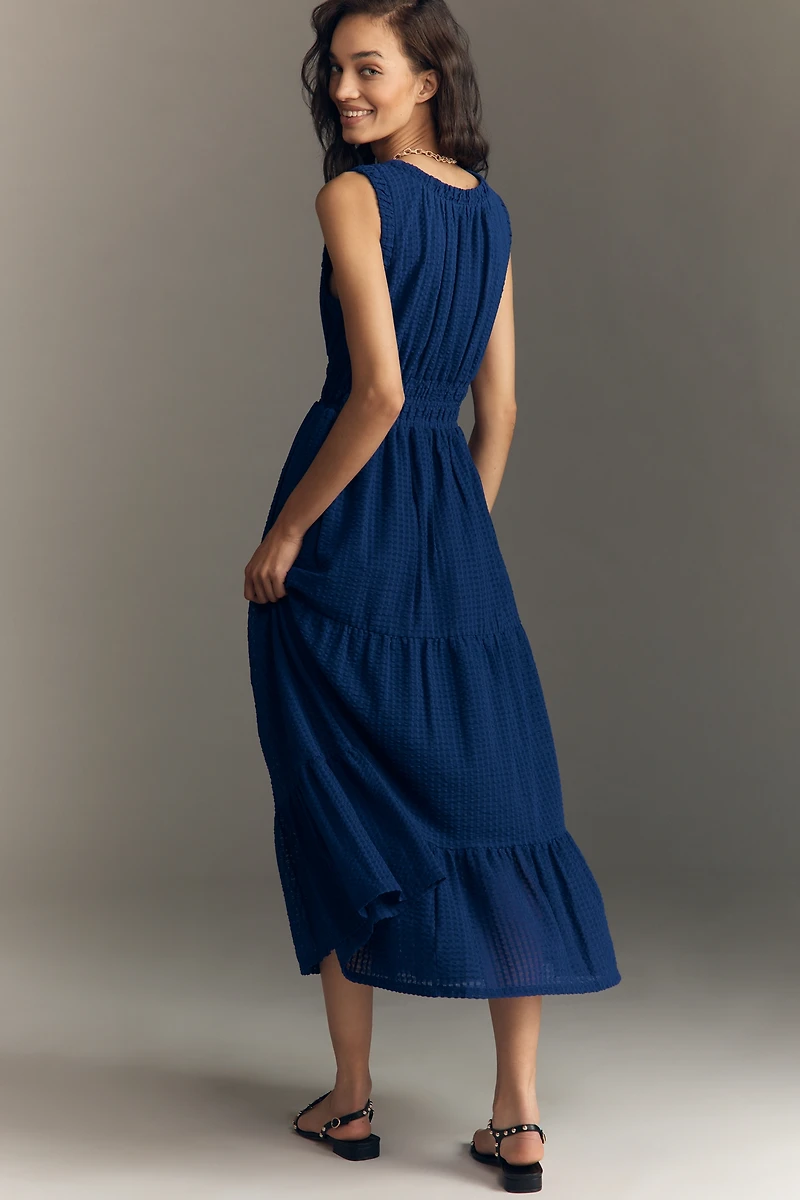 By Anthropologie Sleeveless Smocked Waist A-Line Midi Dress