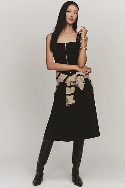 Maeve Hardware A-Line Zip-Front Midi Dress