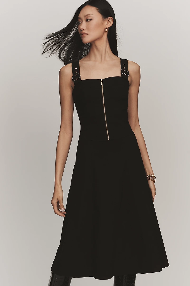 Maeve Hardware A-Line Zip-Front Midi Dress