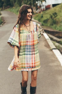 Pilcro Denim Square-Neck Mini Swing Dress