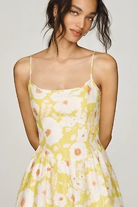100% European Linen Drop Waist Midi Dress