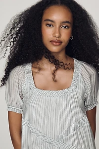 Pilcro Textured Puff-Sleeve Mini Dress