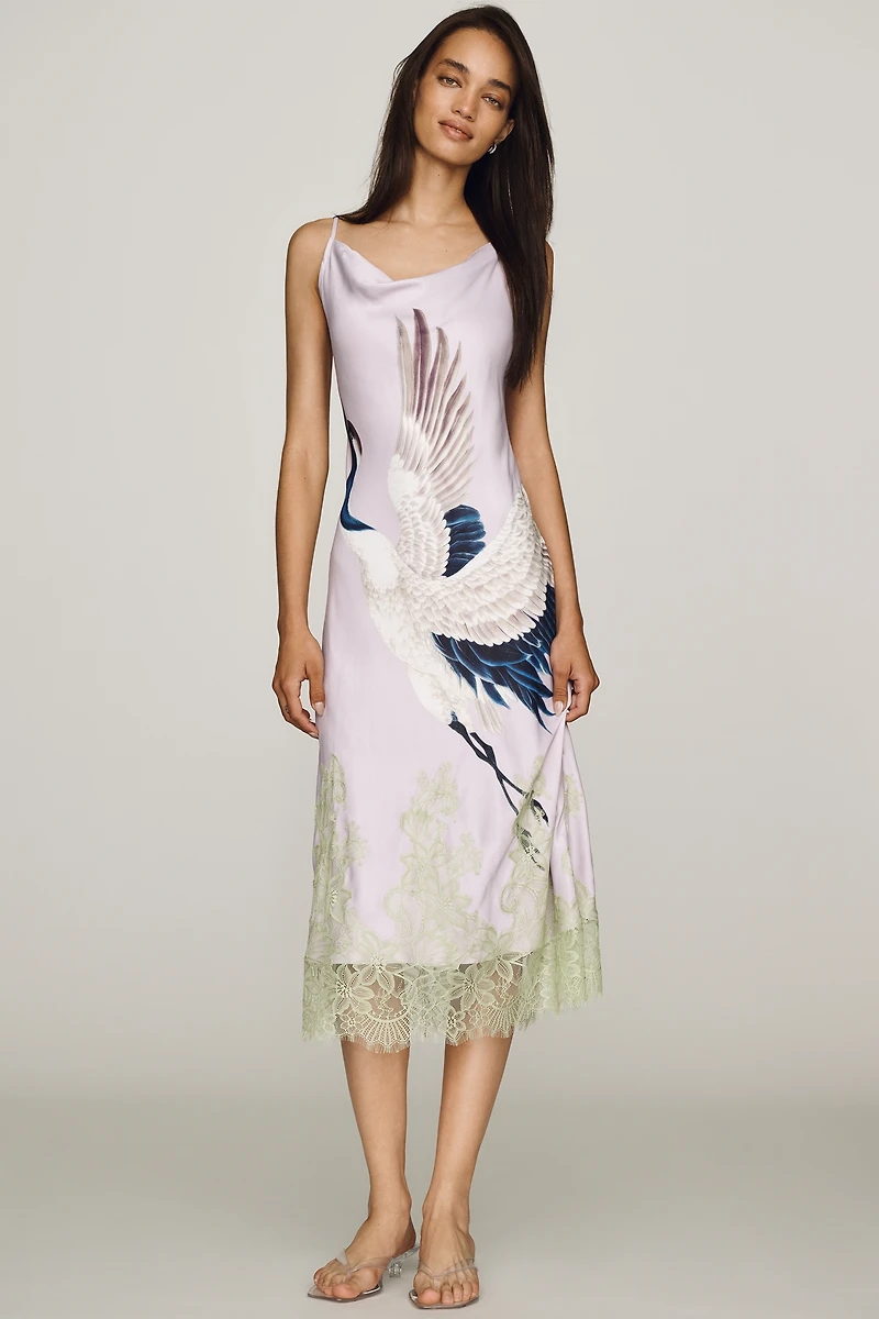 Maeve Cowl-Neck Lace Trim Sleeveless Midi Dress