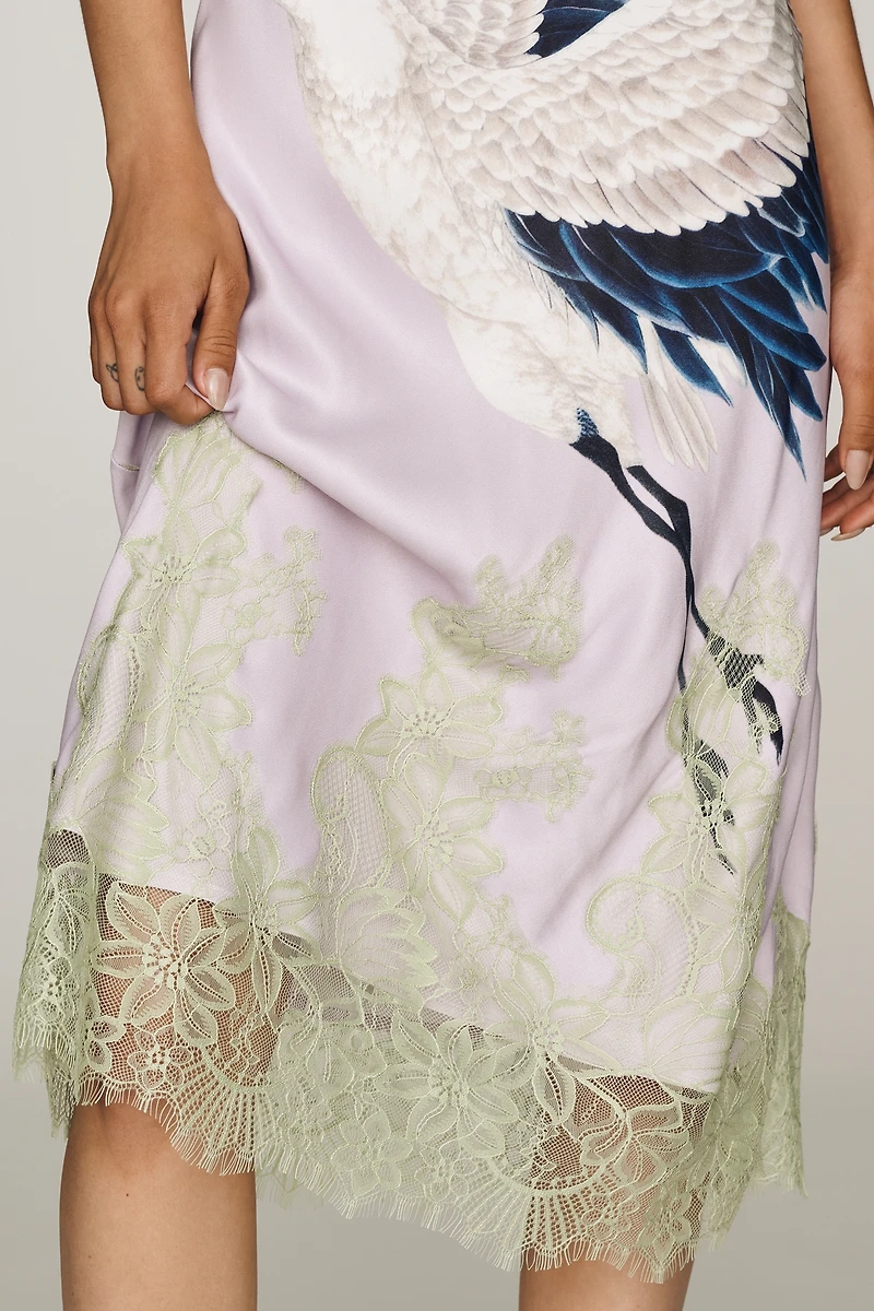 Maeve Cowl-Neck Lace Trim Sleeveless Midi Dress