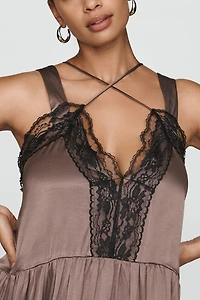 By Anthropologie Lace-Trim Mini Slip Dress