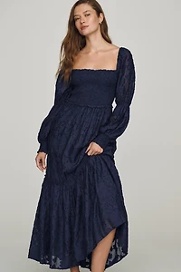 By Anthropologie Tiered Puff Sleeve Midi Dress