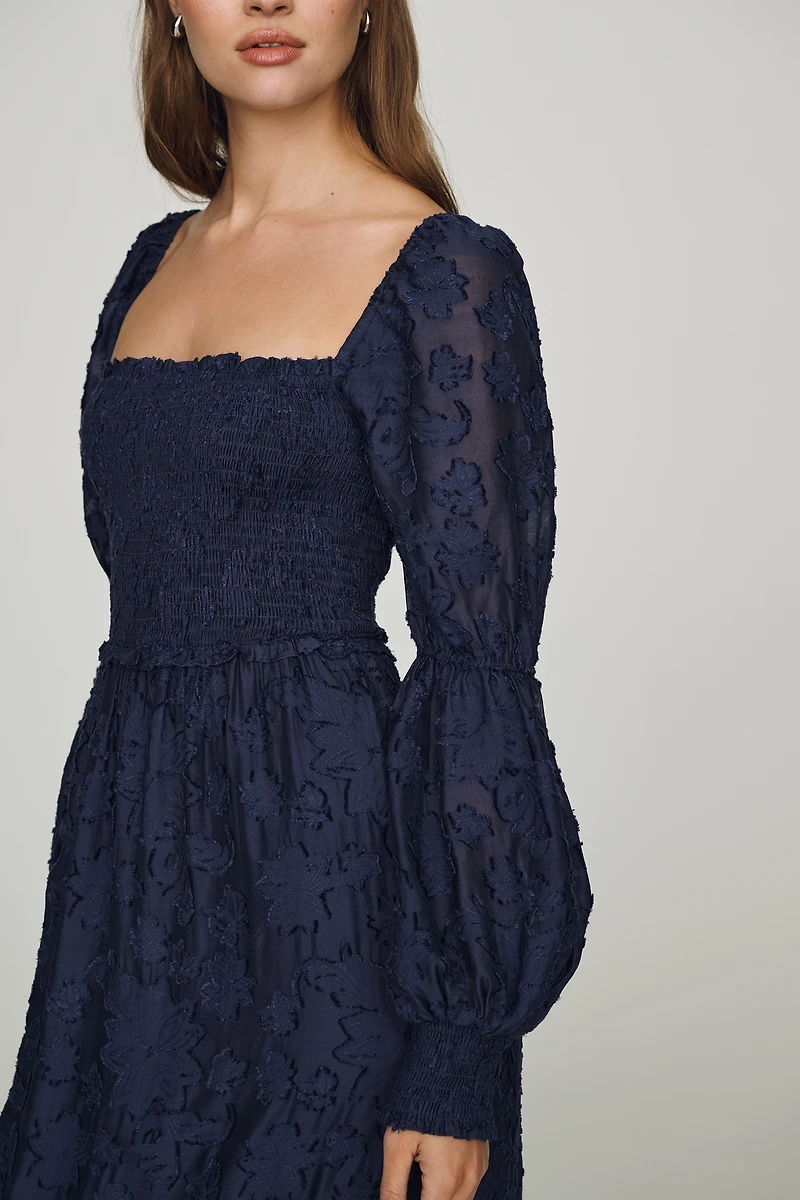 By Anthropologie Tiered Puff Sleeve Midi Dress