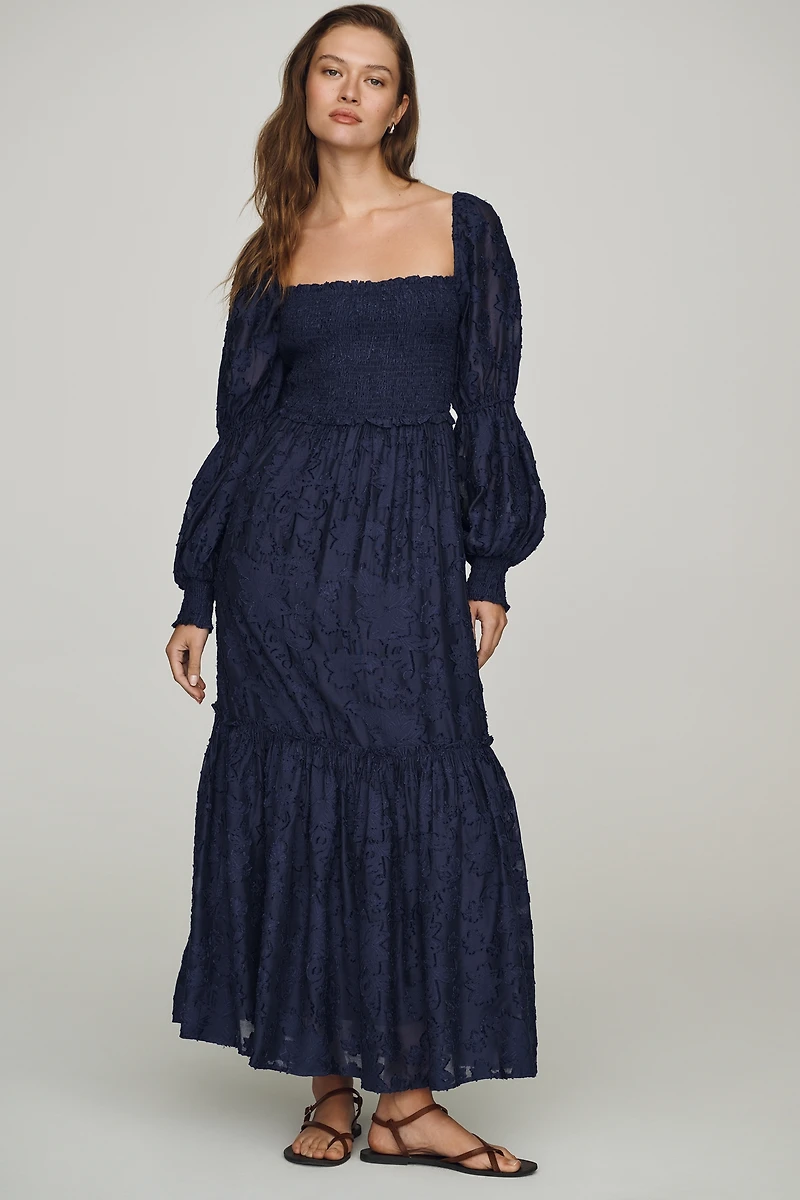 By Anthropologie Tiered Puff Sleeve Midi Dress