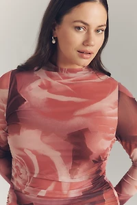 The Maya Long-Sleeve Ruched Cowl-Neck Mini Dress