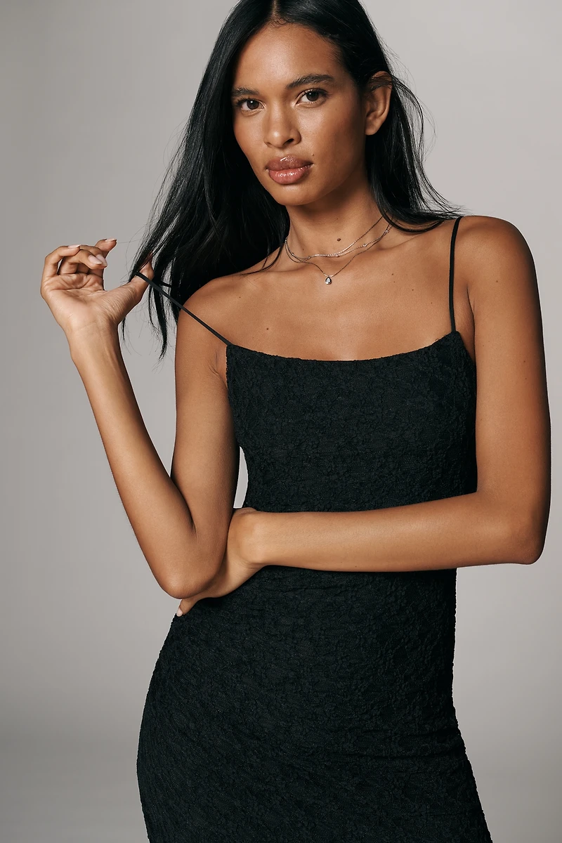 By Anthropologie Asymmetric Lace Midi Dress