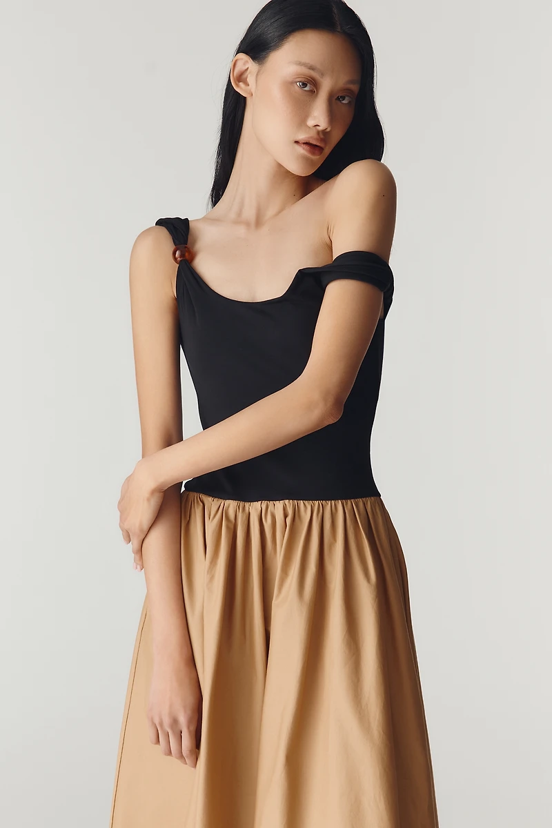 ESTHE Asymmetric Twofer Midi Dress