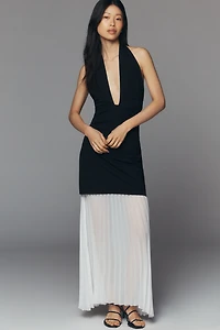 ESTHE Pleated Halter-Neck Midi Dress