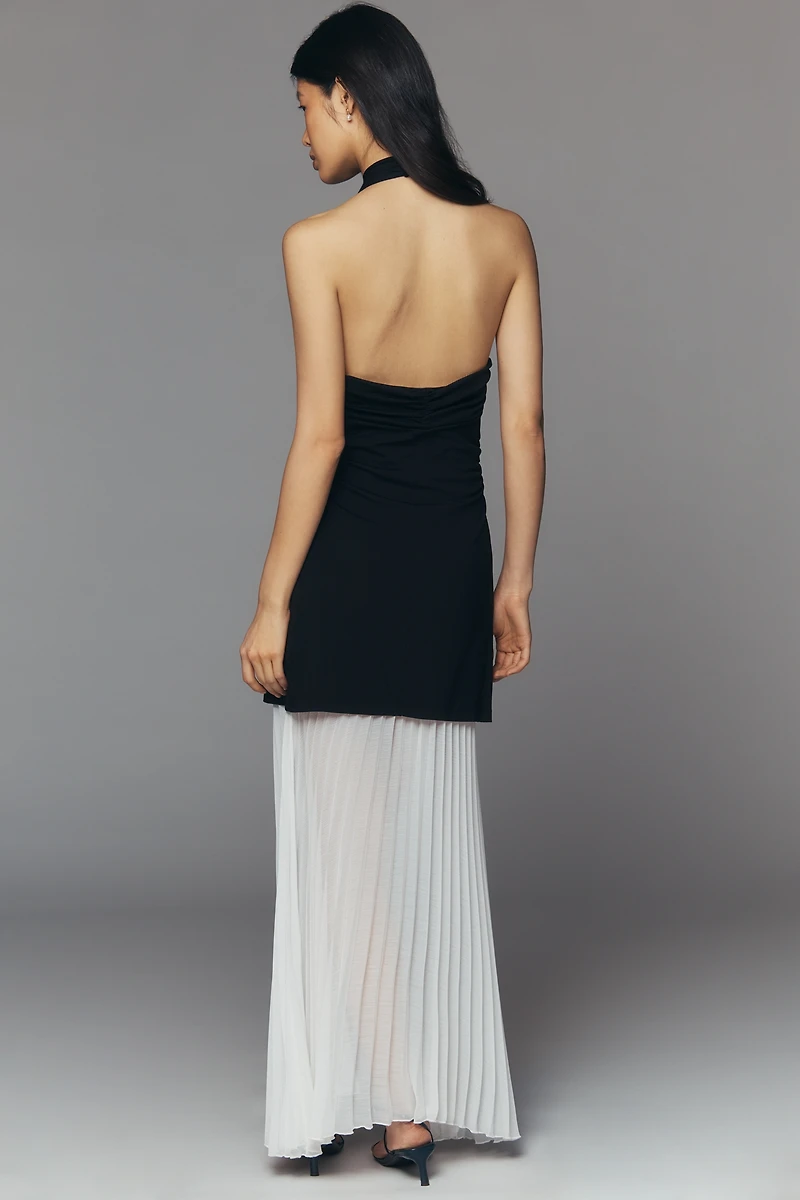 ESTHE Pleated Halter-Neck Midi Dress