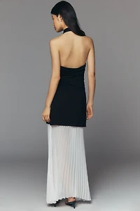 ESTHE Pleated Halter-Neck Midi Dress