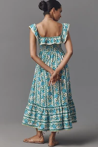 Pink City Prints Carrie Sleeveless Ruffled Midi Dress