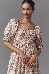 Pink City Prints Simone Puff-Sleeve Square-Neck Midi Dress