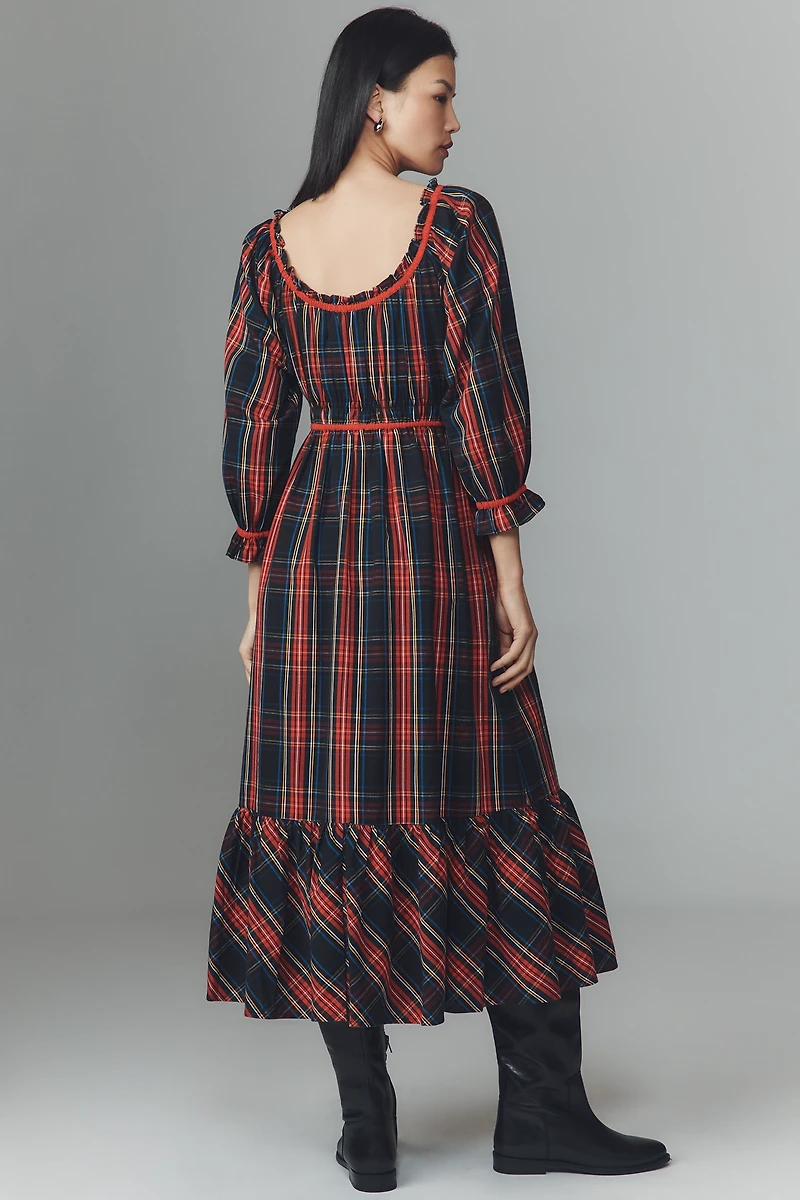 Pink City Prints Agatha Scoop-Neck Ruffle-Hem Midi Dress