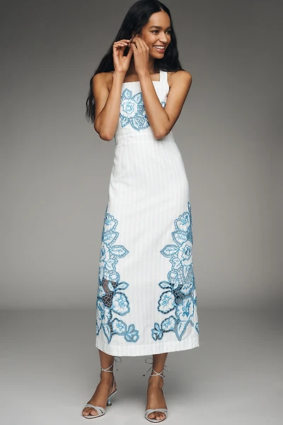 Aston Studio Aria Square-Neck Linen-Blend Maxi Dress