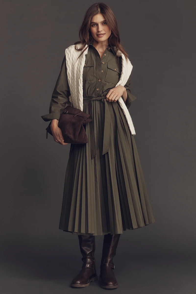 Derek Lam 10 Crosby Kenza Long-Sleeve Pleated Shirt Dress