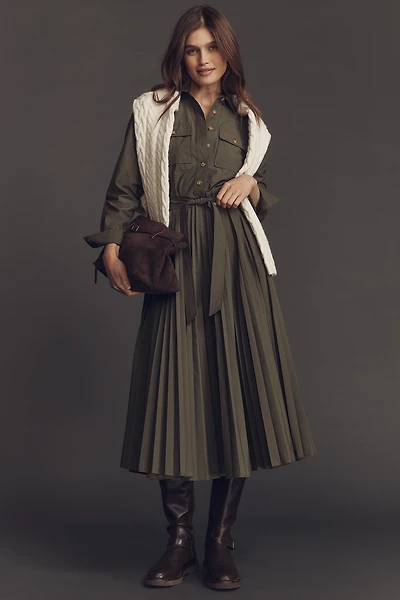 Derek Lam 10 Crosby Kenza Long-Sleeve Pleated Shirt Dress