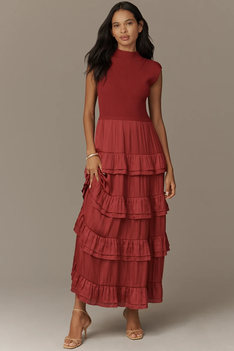 Derek Lam 10 Crosby Klea Mock-Neck Tiered Maxi Dress