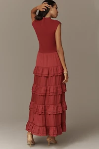 Derek Lam 10 Crosby Klea Mock-Neck Tiered Maxi Dress