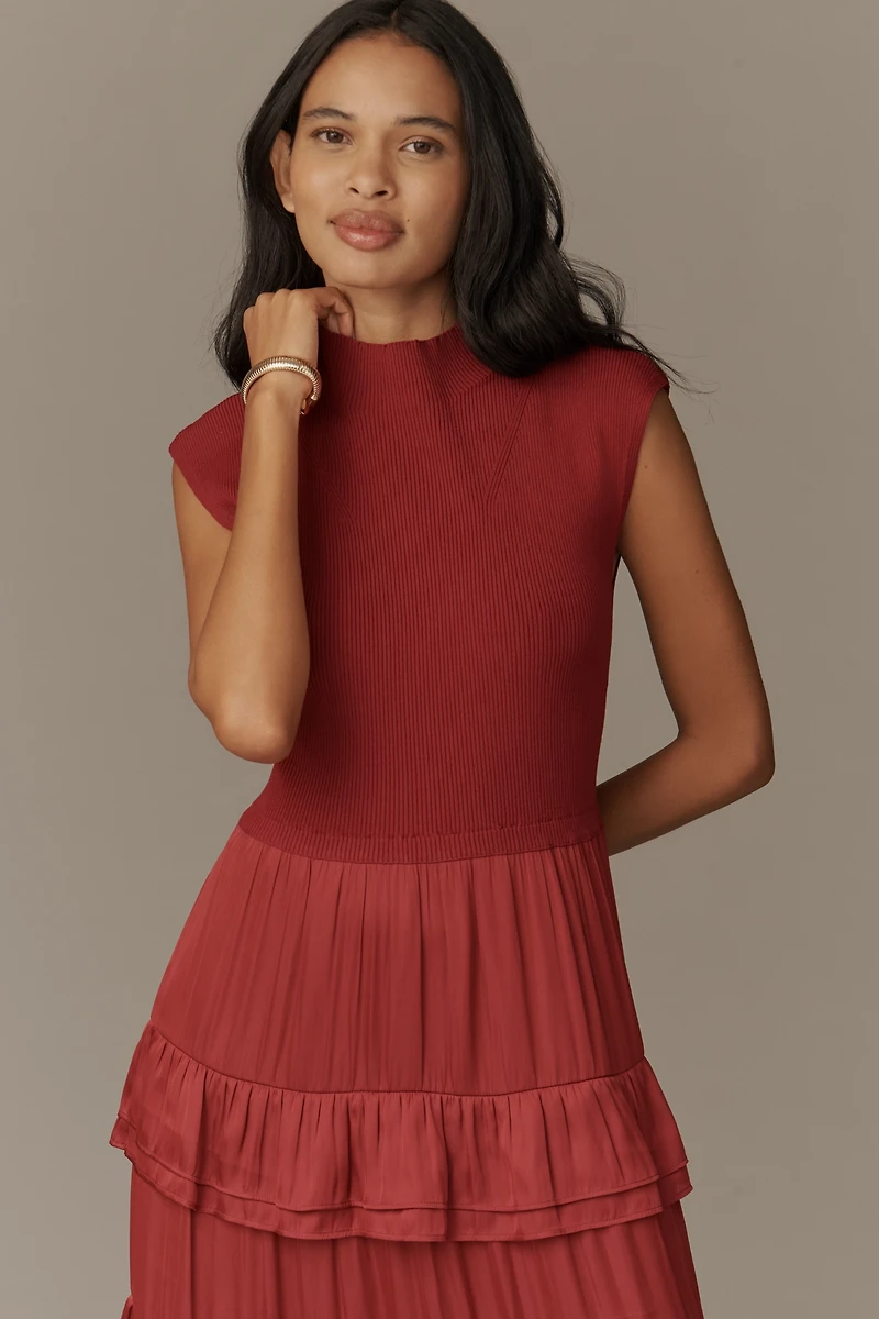 Derek Lam 10 Crosby Klea Mock-Neck Tiered Maxi Dress