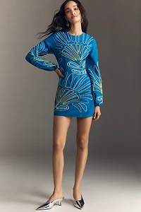 The Wolf Gang Luna Long-Sleeve Embroidered Linen Mini Dress