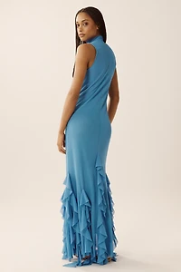 Especia Mock-Neck Ruffle Maxi Dress