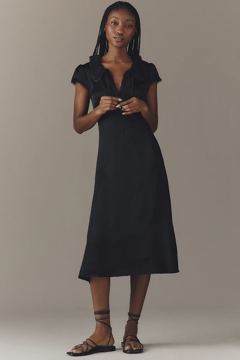 By Anthropologie Collared Short-Sleeve Midi Dress