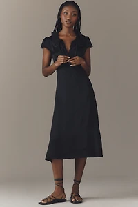 By Anthropologie Collared Short-Sleeve Midi Dress