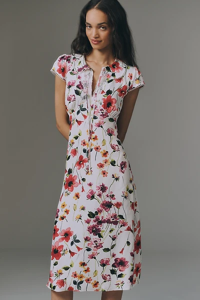 By Anthropologie Collared Short-Sleeve Midi Dress