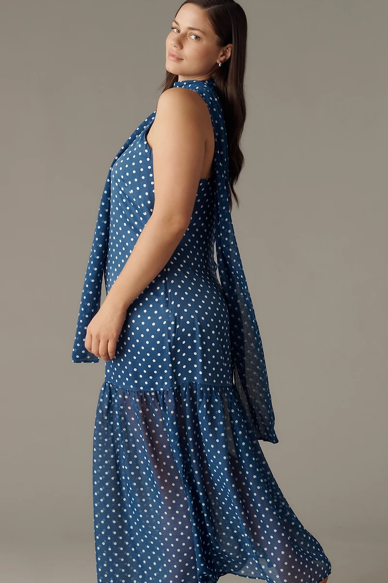 Maeve Sleeveless V-Neck Tiered Scarf Midi Dress