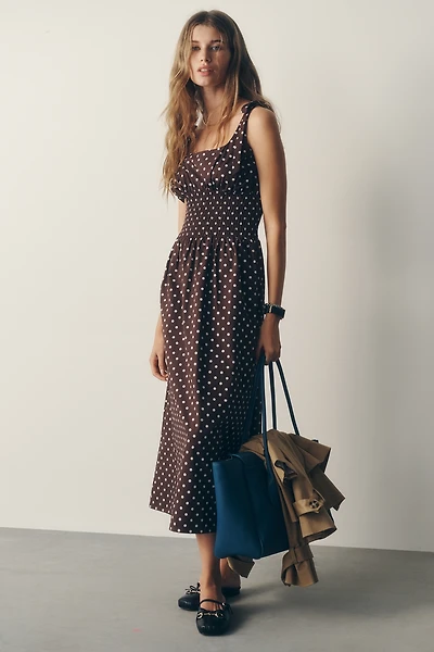 Maeve 100% Cotton Smocked Midi Dress