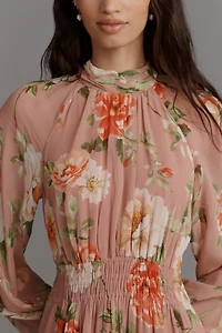 The Somerset Long-Sleeve Mock-Neck Chiffon Maxi Dress