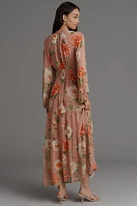 The Somerset Long-Sleeve Mock-Neck Chiffon Maxi Dress
