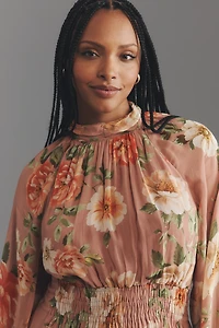 The Somerset Long-Sleeve Mock-Neck Chiffon Maxi Dress