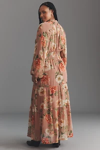 The Somerset Long-Sleeve Mock-Neck Chiffon Maxi Dress