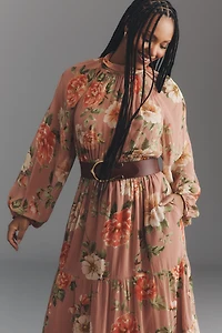 The Somerset Long-Sleeve Mock-Neck Chiffon Maxi Dress