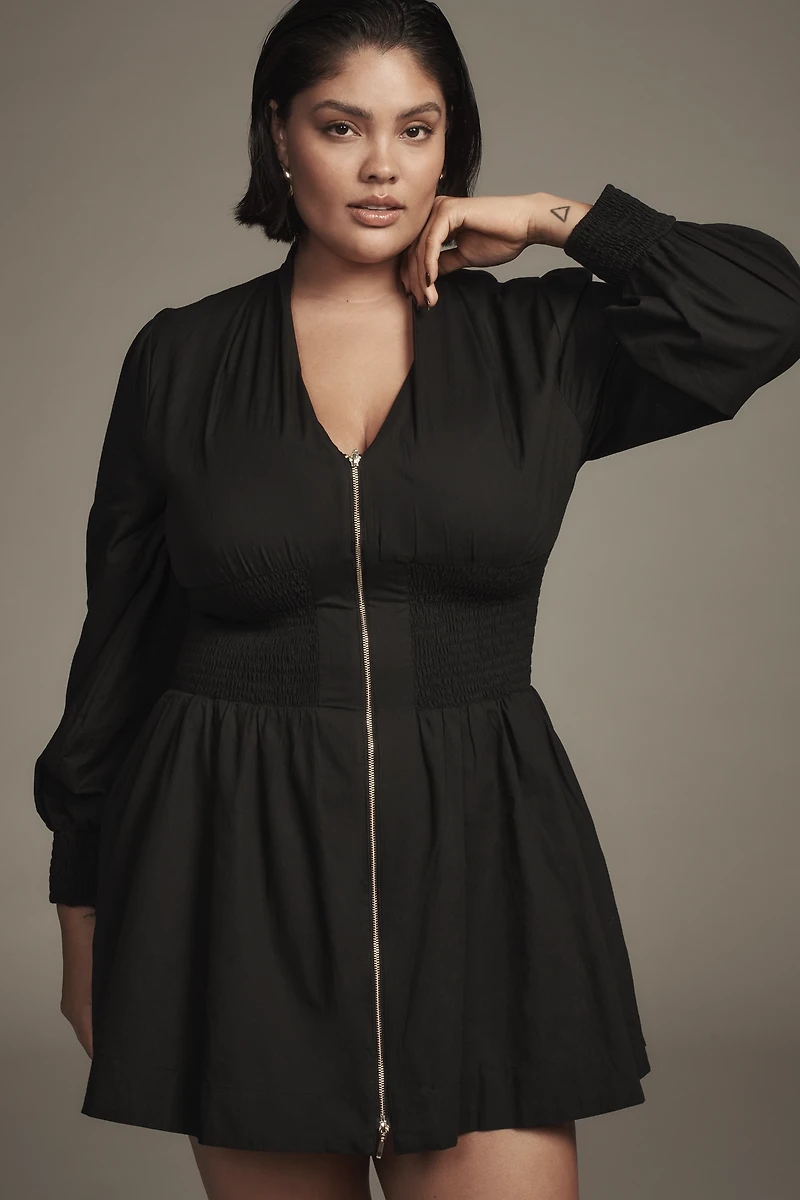 The Tommie Smocked Front-Zip Shirt Dress: Long-Sleeve Mini Edition