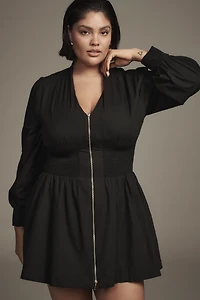The Tommie Smocked Front-Zip Shirt Dress: Long-Sleeve Mini Edition