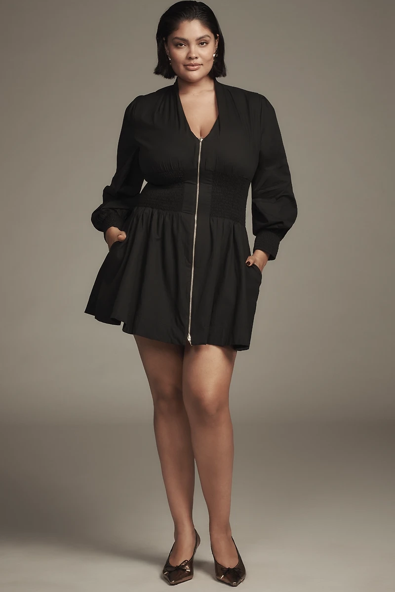The Tommie Smocked Front-Zip Shirt Dress: Long-Sleeve Mini Edition
