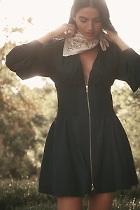 The Tommie Long-Sleeve Smocked Front-Zip Mini Shirt Dress